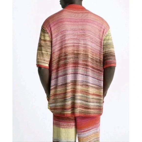 Zara Men's Short Sleeve Button Front Knit Sweater Multicolor Size L NWOT - Picture 11 of 13